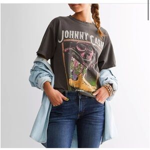 Johnny Cash Graphic Distressed Short Sleeve Tee - Charcoal
